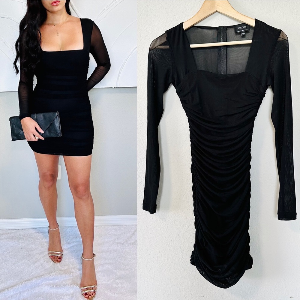 Bardot TASHA Long Sleeve Black MESH DRESS - Picture 1 of 10